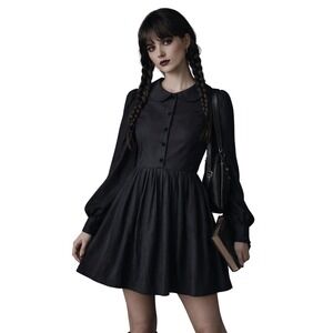 Erin Fetherston Target Black Peter Pan Collar Dress Velvet Buttons Size 1 Gothic